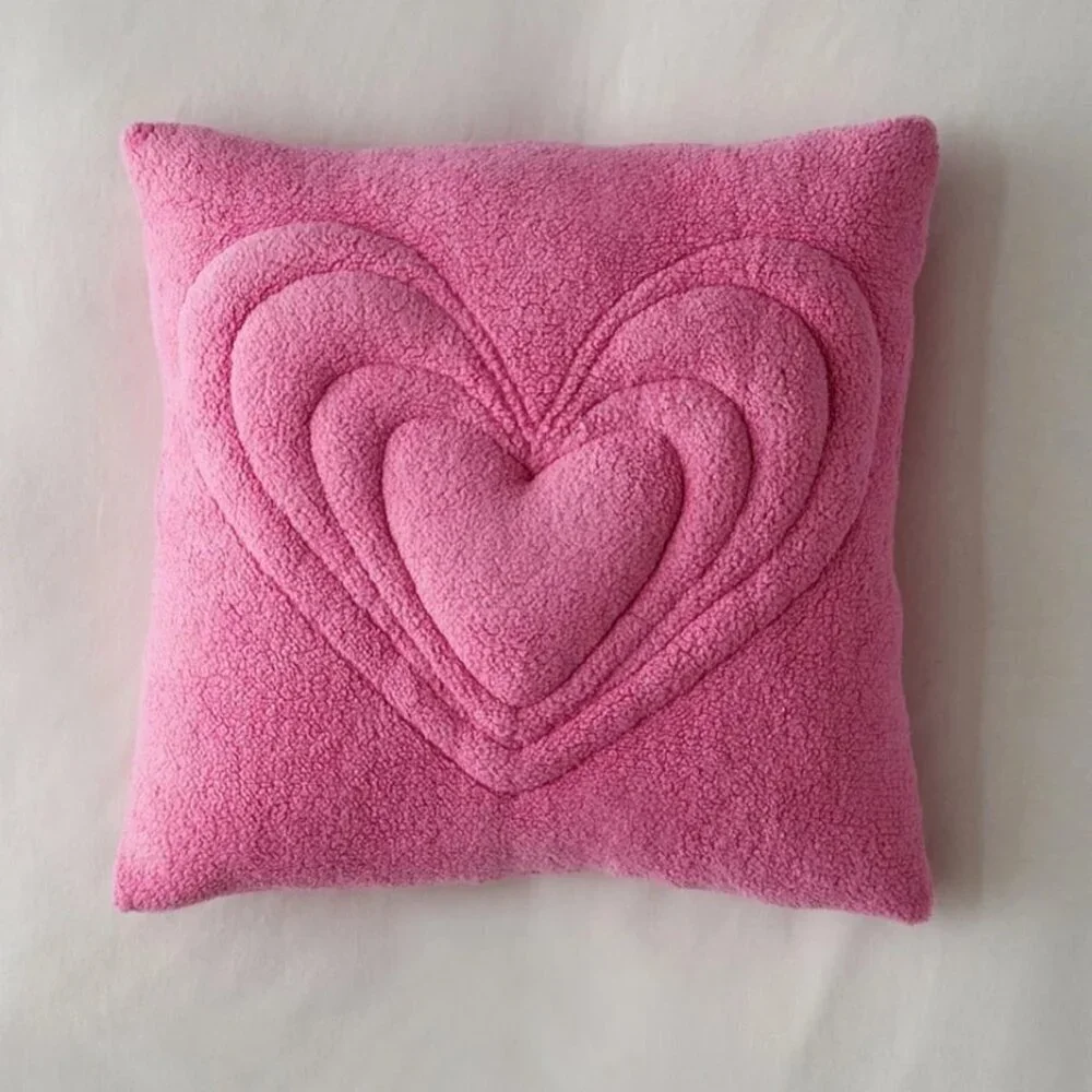 NWT Urban Outfitters Heart Puff Pink Fleece Throw Pillow